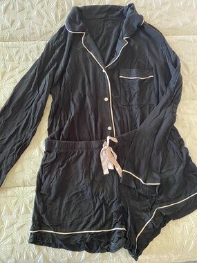 Stars Above Black Pajama Set with Pink Contrast Trim